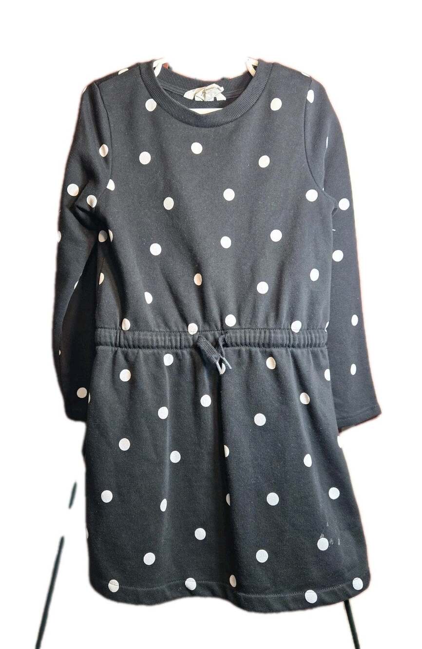 H&M Cozy Sweatshirt Long Sleeve Dress Size 4-6Y Black & White Polka Dot